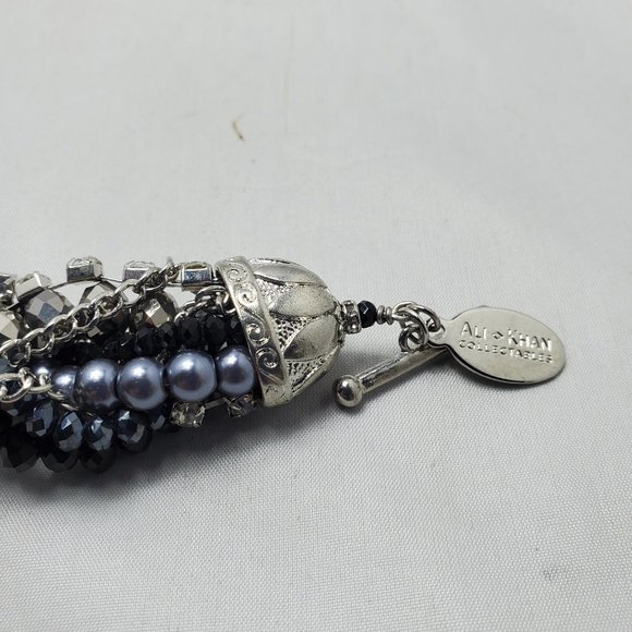 ALI KHAN multi color twisted bracelet silver-pearl-rhinestone-hematite - Picture 5 of 9